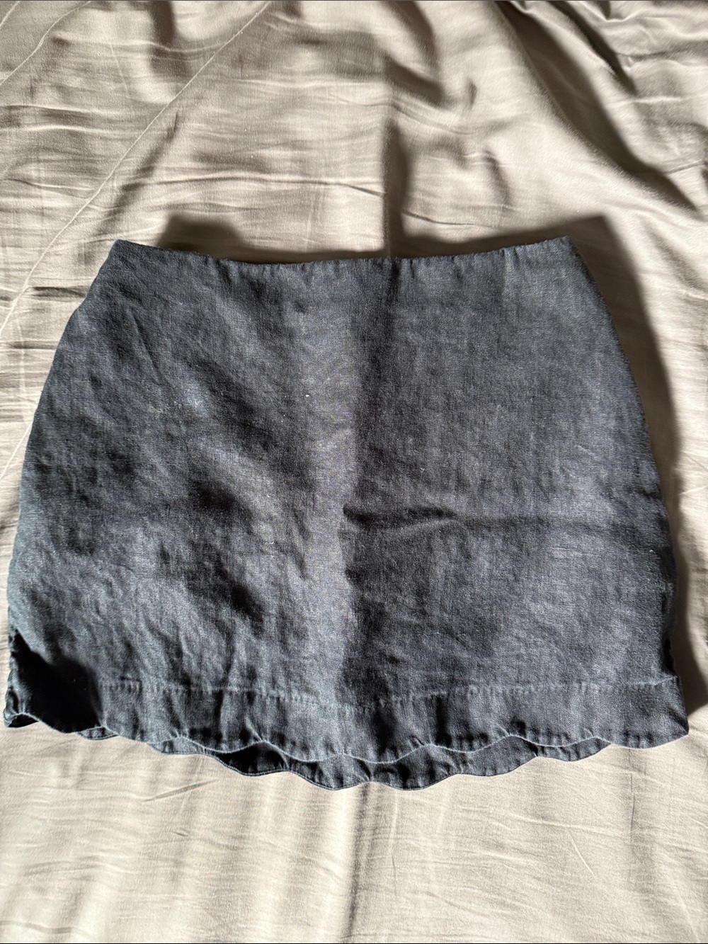 Abercrombie & Fitch Black Linen Scalloped Hem Mini Skort